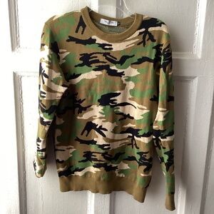 Valentino Green and Brown Camouflage Crewneck Sweater